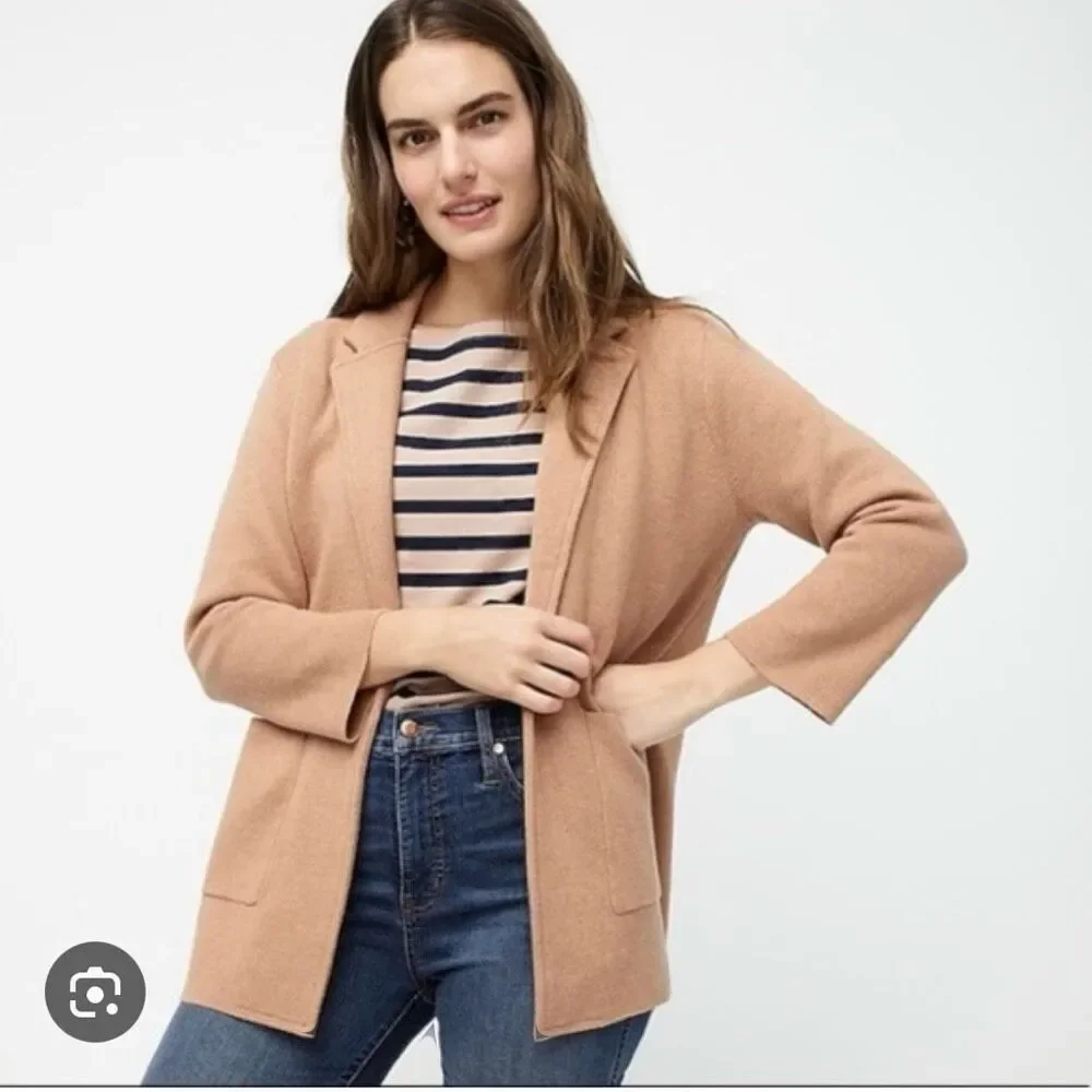J. Crew Sophie open-front knit sweater blazer Size M tan caramel camel neutral‎